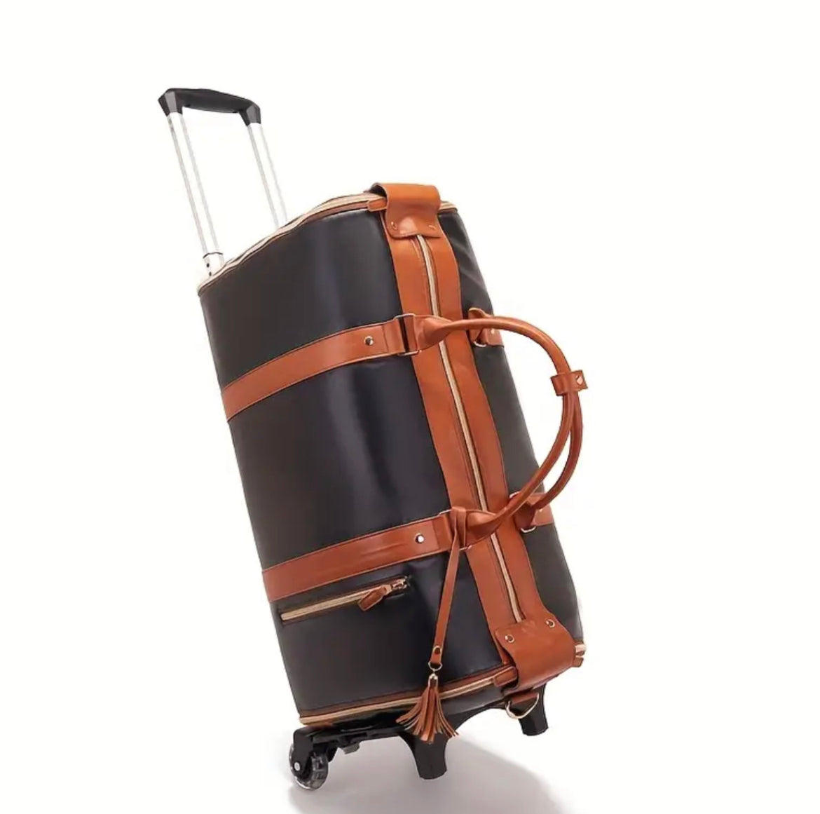 Black and brown suitcase with wheels